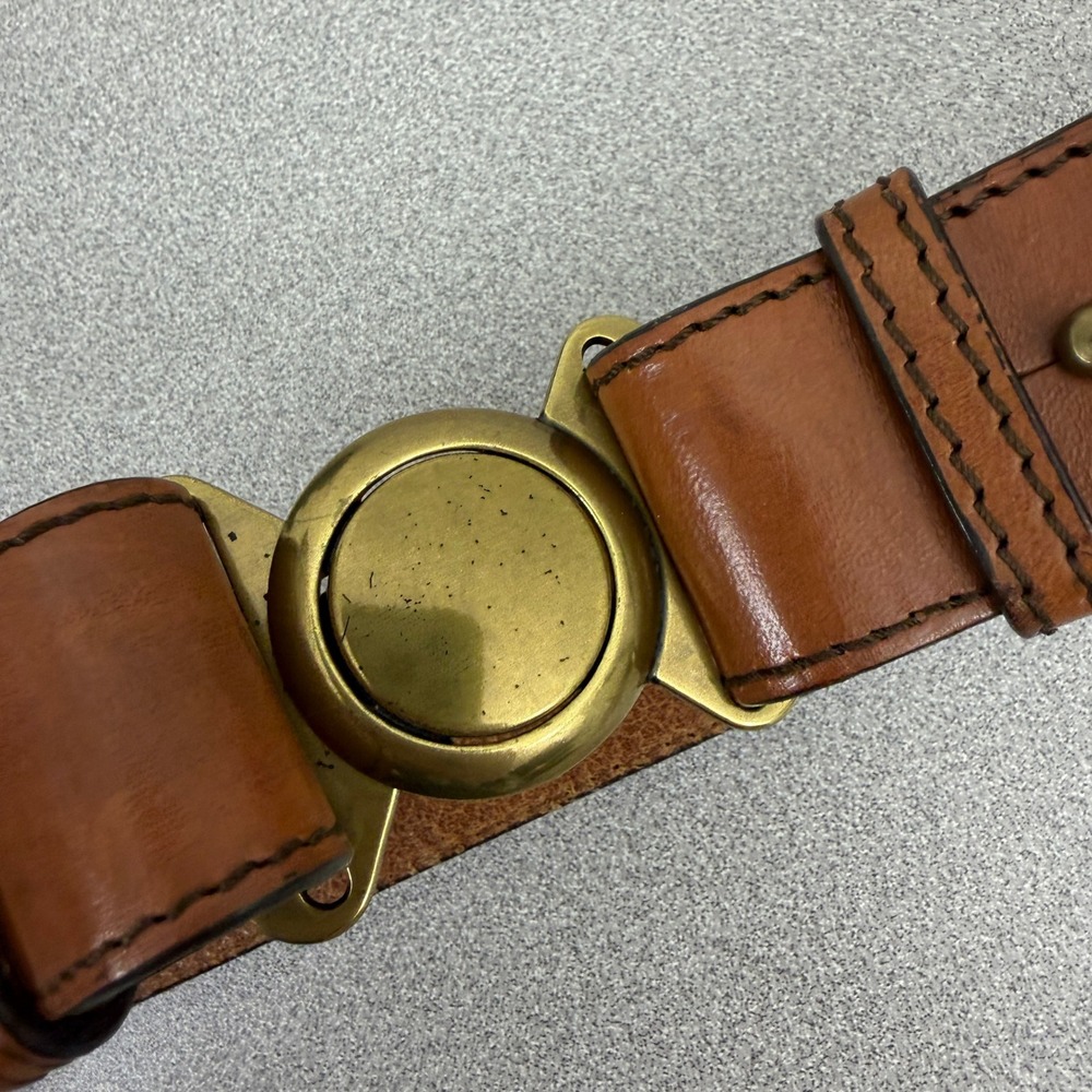 Banana Republic Belt Womens Small Brown Leather Brass Buckle Adjustable Preppy - Picture 5 of 10